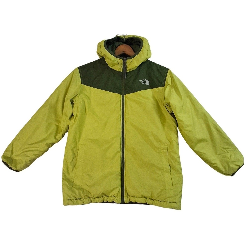 The North Face Boys Reversible Insulated Jacket Green Lime Hooded Boys M 10/12 - Picture 2 of 13